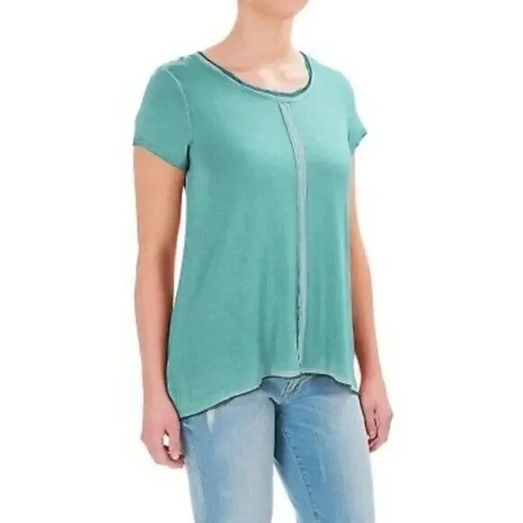 Max Jeans Arctic Blue Raw Hem Scoop Neck Short Sleeve S - Picture 1 of 5